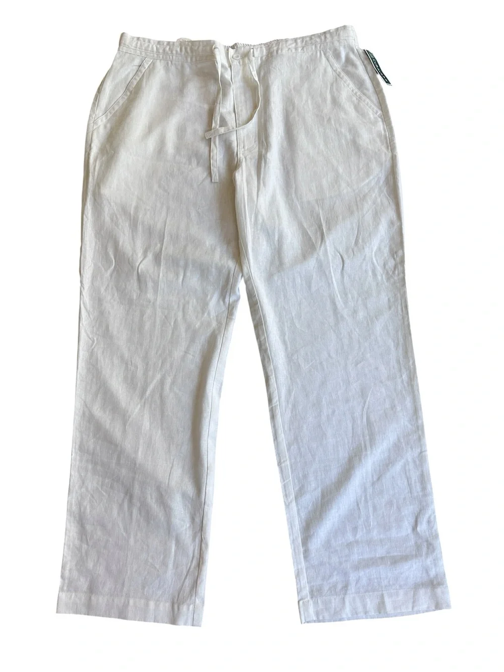 Cubavera Linen Blend White Drawstring Beach Pants XL NWT Relaxed Resort Vacation